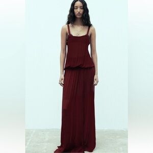 Zara Maxi Dress limited edition burgundy Size Large NWT